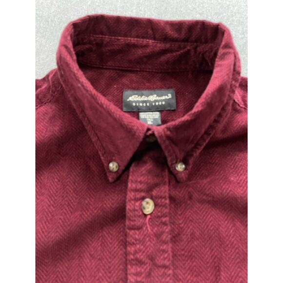 Eddie Bauer Corduroy Flannel Shirt Men's XL Tall Red Herringbone - Picture 8 of 13